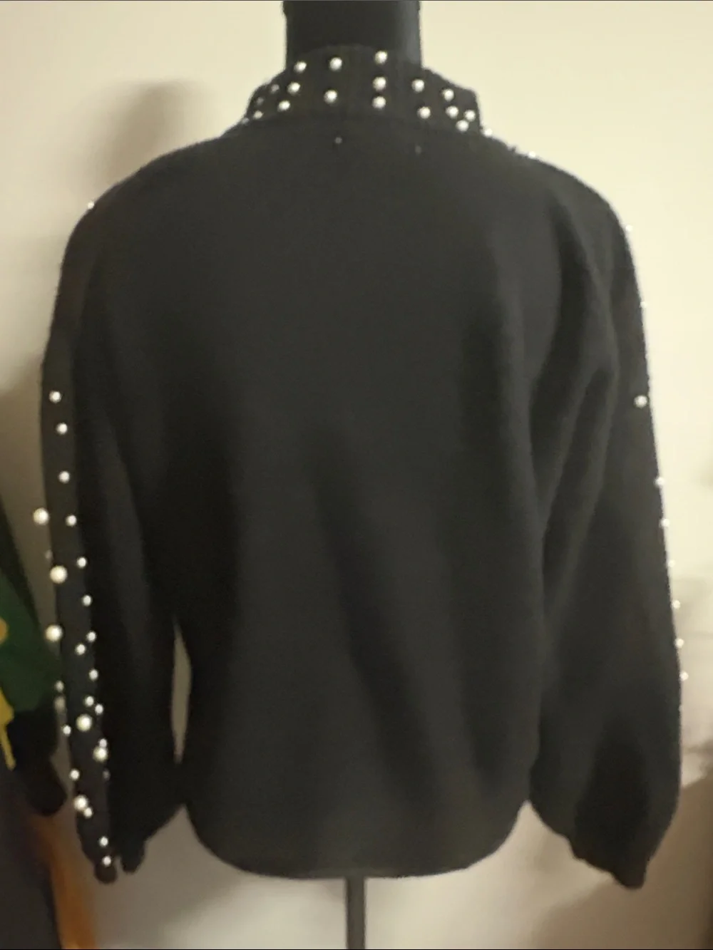 Sincerely Jules Black Pearl-Embellished Mock Neck Sweater